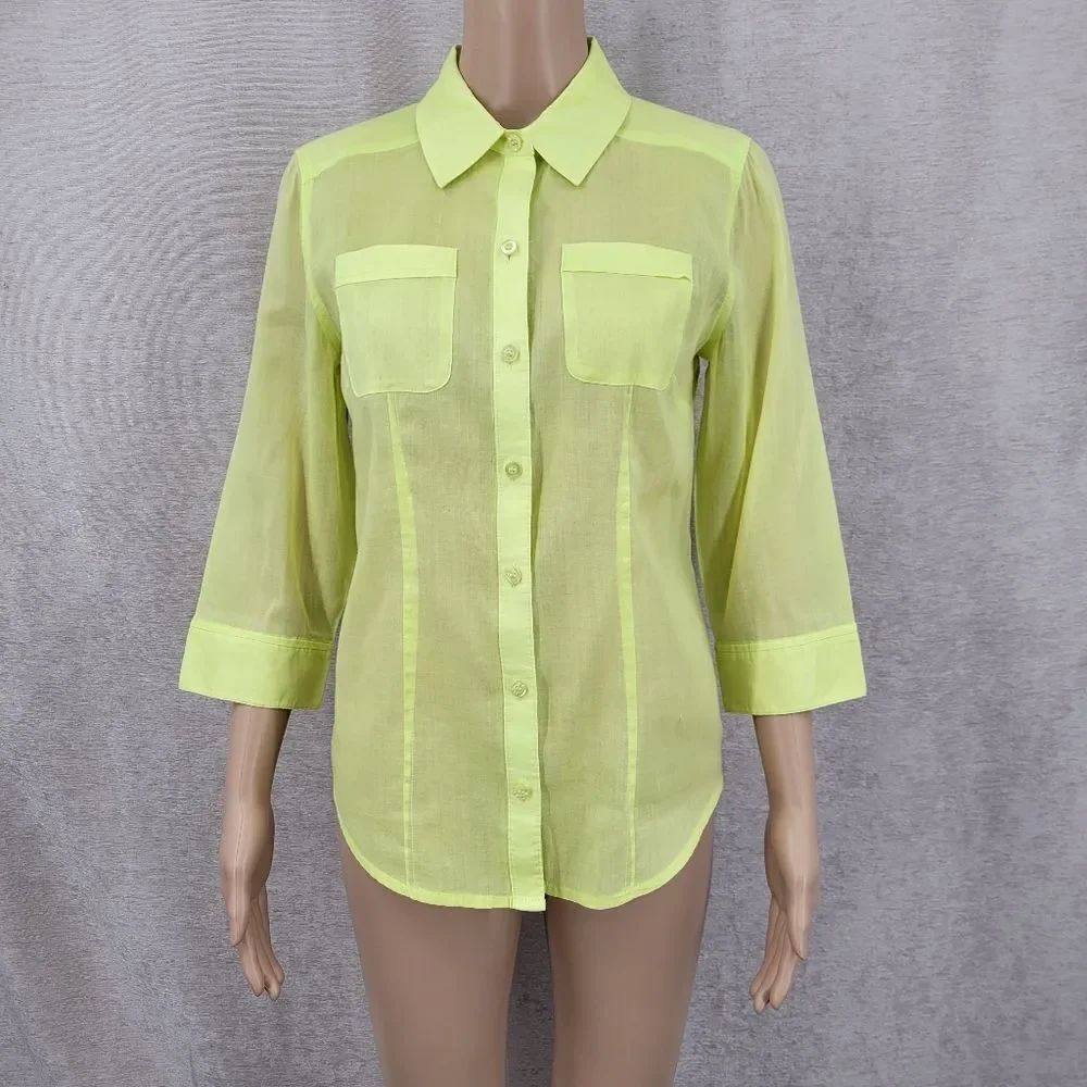 Chico's Lime Green Button Up Shirt Cotton Lightweight